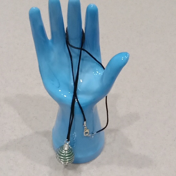 Green Aventurine Stone Pendant on Black Cord Necklace - Picture 1 of 4